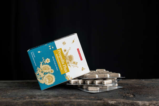 Sie sehen eine Packung Propolis Plus Kapseln Ökopan 60 Stück, Produktbild: 03 Propolis Plus Kapseln Ökopan 60 Stück, A-Nr.: 3049142 - 03