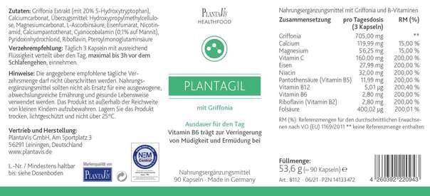 Sie sehen eine Packung PlantAgil mit Griffonia, Produktbild: 02 PlantAgil mit Griffonia, A-Nr.: 4851597 - 02