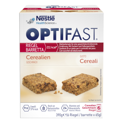 Sie sehen eine Packung OPTIFAST® Riegel Cerealien, Produktbild: 01 OPTIFAST® Riegel Cerealien, A-Nr.: 5209963 - 01