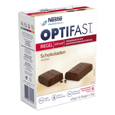 Sie sehen eine Packung Optifast® Riegel Schokolade, Produktbild: 01 Optifast® Riegel Schokolade, A-Nr.: 3945534 - 01