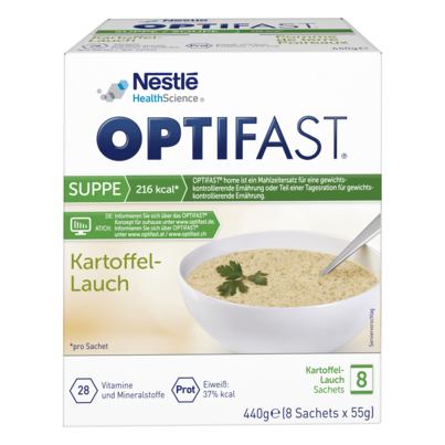 Sie sehen eine Packung OPTIFAST® Suppe Kartoffel Lauch, Produktbild: 01 OPTIFAST® Suppe Kartoffel Lauch, A-Nr.: 5209756 - 01