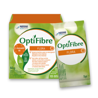 Sie sehen eine Packung OptiFibre® FLORA 10x5g, Produktbild: 03 OptiFibre® FLORA 10x5g, A-Nr.: 5361263 - 03