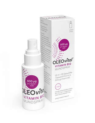 Sie sehen eine Packung OLEOvital® Vitamin B12 Mundspray, Produktbild: 01 OLEOvital® Vitamin B12 Mundspray, A-Nr.: 4768407 - 01