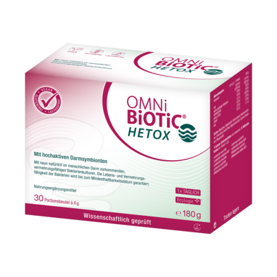 Sie sehen eine Packung OMNi-BiOTiC® HETOX, 30 Sachets á 6g, Produktbild: 01 OMNi-BiOTiC® HETOX, 30 Sachets á 6g, A-Nr.: 4442999 - 01