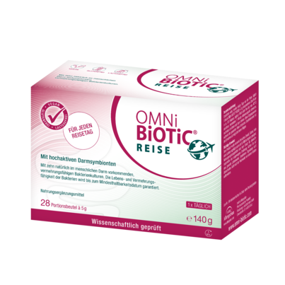 Sie sehen eine Packung OMNi-BiOTiC® Reise, 28 Sachets a 5g, Produktbild: 01 OMNi-BiOTiC® Reise, 28 Sachets a 5g, A-Nr.: 3172925 - 01
