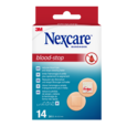 Sie sehen eine Packung Nexcare™ Blood Stop Spots Blutstillende Pflaster, 22 mm, 14/Packung, Produktbild: 01 Nexcare™ Blood Stop Spots Blutstillende Pflaster, 22 mm, 14/Packung, A-Nr.: 5680620 - 01
