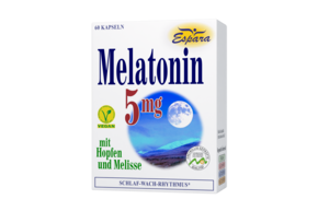 Sie sehen eine Packung Espara Melatonin 5mg Kapseln, Produktbild: 01 Espara Melatonin 5mg Kapseln, A-Nr.: 3957402 - 01