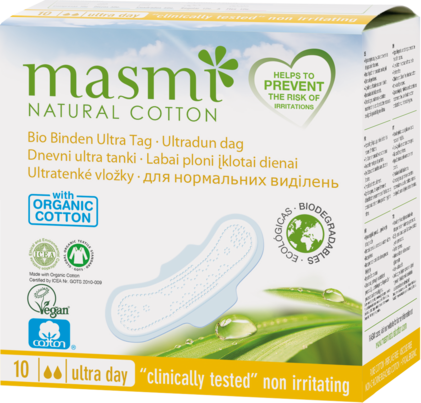 Sie sehen eine Packung Masmi Organic Care - Bio Monatsbinden Ultra Tag, Produktbild: 02 Masmi Organic Care - Bio Monatsbinden Ultra Tag, A-Nr.: 4368783 - 02
