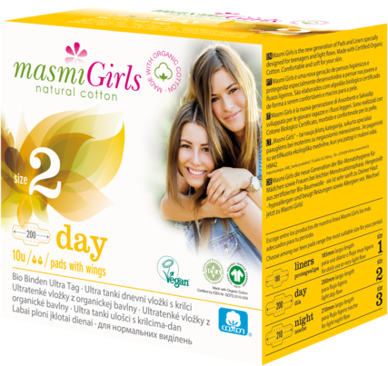 Sie sehen eine Packung Masmi Bio Binden Ultra Tag Girls 2, Produktbild: 01 Masmi Bio Binden Ultra Tag Girls 2, A-Nr.: 5160961 - 01