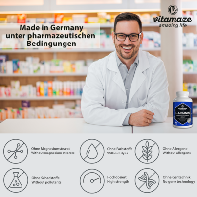 Vitamaze L-Arginin 750mg hochdosiert +Piperin u. Vitamine, A-Nr.: 5179481 - 04