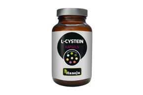 Sie sehen eine Packung Hanoju L-Cystein Kapseln 500 mg, Produktbild: 01 Hanoju L-Cystein Kapseln 500 mg, A-Nr.: 4255470 - 01
