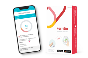 Sie sehen eine Packung Ferritin Schnelltest, Produktbild: 01 Ferritin Schnelltest, A-Nr.: 5717961 - 01