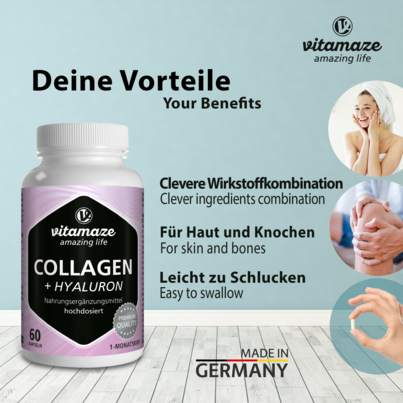 Vitamaze Kollagen 300mg +Hyaluron 100mg hochdosiert, A-Nr.: 5274021 - 02