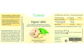 Sie sehen eine Packung Floramed Ingwer aktiv, Produktbild: 01 Floramed Ingwer aktiv, A-Nr.: 4390191 - 01