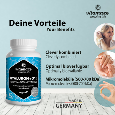 Vitamaze Hyaluronsäure 200mg hochdosiert +Coenzym Q10 vegan, A-Nr.: 5179593 - 03