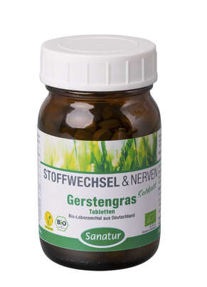 Sie sehen eine Packung Sanatur Gersten-Gras Tabletten BIO, Produktbild: 01 Sanatur Gersten-Gras Tabletten BIO, A-Nr.: 4258965 - 01