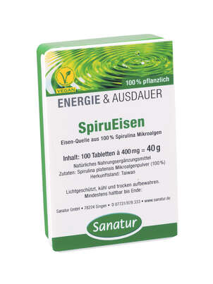 Sie sehen eine Packung Sanatur SpiruEisen hefefrei Tabletten, Produktbild: 01 Sanatur SpiruEisen hefefrei Tabletten, A-Nr.: 4258511 - 01