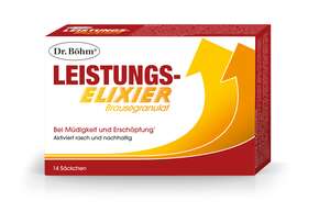 Sie sehen eine Packung Dr. Böhm Leistungselixier Brausegranulat, Produktbild: 01 Dr. Böhm Leistungselixier Brausegranulat, A-Nr.: 2590425 - 01