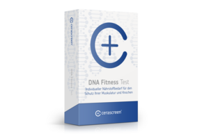 Sie sehen eine Packung cerascreen DNA Fitness Test, Produktbild: 01 cerascreen DNA Fitness Test, A-Nr.: 5638492 - 01