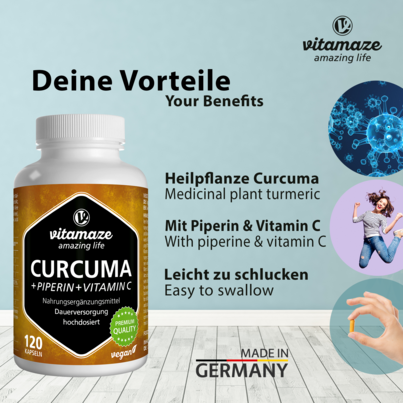 Vitamaze Curcuma +Piperin u. Vit. C vegan, A-Nr.: 5179363 - 02