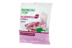 Sie sehen eine Packung Bronchostop Plus Halsbonbons, Produktbild: 01 Bronchostop Plus Halsbonbons, A-Nr.: 2613646 - 01