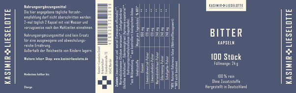 Sie sehen eine Packung Kasimir + Lieselotte Bitter Kapseln, Produktbild: 02 Kasimir + Lieselotte Bitter Kapseln, A-Nr.: 5177252 - 02