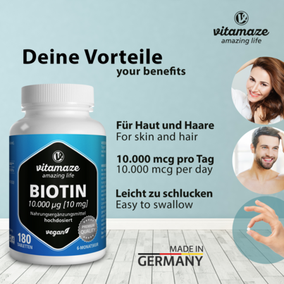 Vitamaze Biotin 10mg hochdosiert vegan, A-Nr.: 5274050 - 02