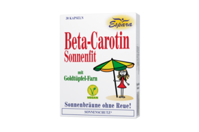 Sie sehen eine Packung Espara Beta-Carotin-Sonnenfit Kapseln, Produktbild: 01 Espara Beta-Carotin-Sonnenfit Kapseln, A-Nr.: 3890537 - 01