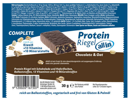 all in® COMPLETE Protein Riegel Chocolate &amp; Oat (24 x 30g), A-Nr.: 5332675 - 02