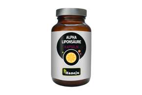 Sie sehen eine Packung Hanoju Alpha Liponsäure Kapseln 400mg, Produktbild: 01 Hanoju Alpha Liponsäure Kapseln 400mg, A-Nr.: 4384701 - 01