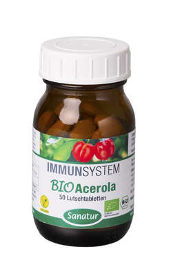 Sie sehen eine Packung Sanatur Acerola Lutschtabletten, Produktbild: 01 Sanatur Acerola Lutschtabletten, A-Nr.: 4259077 - 01