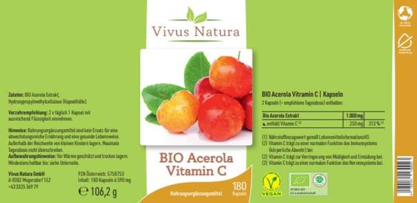 Bio Acerola Vitamin C Kapseln, A-Nr.: 5758753 - 01