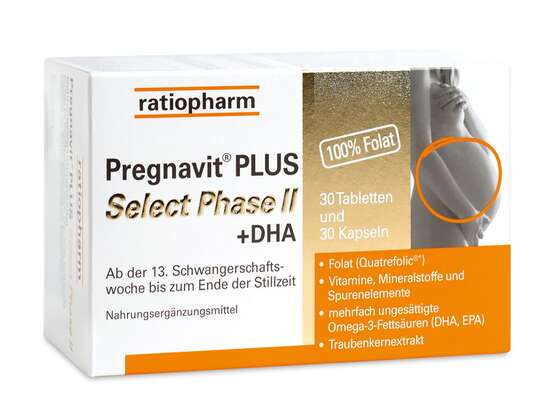 Sie sehen eine Packung Pregnavit® PLUS Select Phase II, Produktbild: 01 Pregnavit® PLUS Select Phase II, A-Nr.: 4552400 - 01