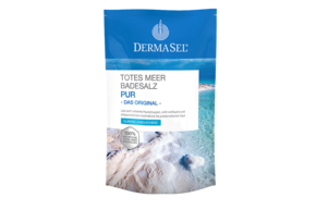 Sie sehen eine Packung DermaSel® Totes Meer Badesalz PUR, Produktbild: 01 DermaSel® Totes Meer Badesalz PUR, A-Nr.: 2580042 - 01