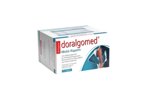 Sie sehen eine Packung doralgomed® Mobil-Kapseln, Produktbild: 01 doralgomed® Mobil-Kapseln, A-Nr.: 4607302 - 01