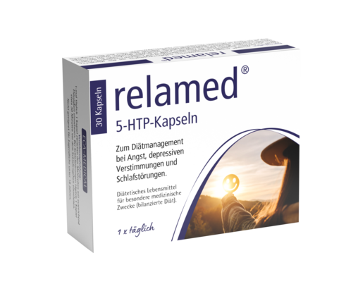 Sie sehen eine Packung relamed® 5-HTP-Kapseln, Produktbild: 01 relamed® 5-HTP-Kapseln, A-Nr.: 4548025 - 01