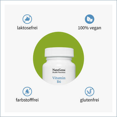 Sie sehen eine Packung NatuGena Vitamin B6 Kapseln, Produktbild: 02 NatuGena Vitamin B6 Kapseln, A-Nr.: 5404400 - 02