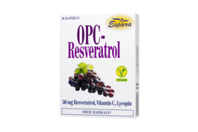 Sie sehen eine Packung Espara OPC-Resveratrol Kapseln, Produktbild: 01 Espara OPC-Resveratrol Kapseln, A-Nr.: 3851750 - 01