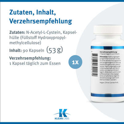 N-Acetyl-L-Cystein 500mg Klean Labs Kapseln, A-Nr.: 5395753 - 09