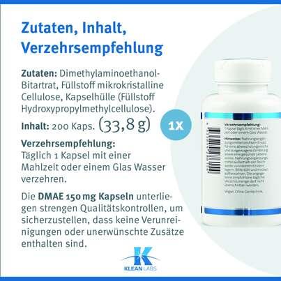 DMAE 150 mg Klean Labs Kapseln, A-Nr.: 5749493 - 09