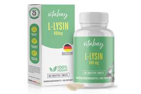Sie sehen eine Packung Vitabay L-Lysin 800mg Tabletten, Produktbild: 01 Vitabay L-Lysin 800mg Tabletten, A-Nr.: 5878641 - 01