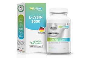 Sie sehen eine Packung Vitabay L-Lysine 3000 Kapseln, Produktbild: 01 Vitabay L-Lysine 3000 Kapseln, A-Nr.: 5878629 - 01