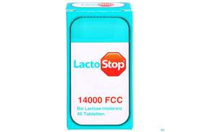 Sie sehen eine Packung Lactostop Tabl 14000 Fcc 40st, Produktbild: 01 Lactostop Tabl 14000 Fcc 40st, A-Nr.: 4303424 - 01