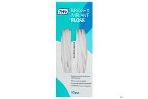 Sie sehen eine Packung Tepe Bridge +implant Floss 30st, Produktbild: 01 Tepe Bridge +implant Floss 30st, A-Nr.: 4098065 - 01