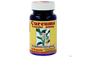 Sie sehen eine Packung Curcuma Kapseln 500mg Extrakt 60st, Produktbild: 01 Curcuma Kapseln 500mg Extrakt 60st, A-Nr.: 4171773 - 01
