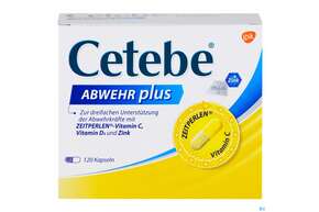 Sie sehen eine Packung Cetebe Abwehr Plus Kapseln 120st, Produktbild: 01 Cetebe Abwehr Plus Kapseln 120st, A-Nr.: 4171106 - 01