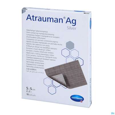 Sie sehen eine Packung Wundauflagen Atrauman/ag 5x 5cm 10st, Produktbild: 05 Wundauflagen Atrauman/ag 5x 5cm 10st, A-Nr.: 2991822 - 05