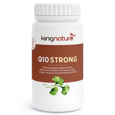 Sie sehen eine Packung KINGNATURE Q10 Strong Kaps 100 mg Ds 60 Stk, Produktbild: 01 KINGNATURE Q10 Strong Kaps 100 mg Ds 60 Stk, A-Nr.: 5667602 - 01