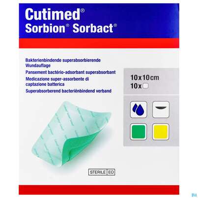 Cutimed Sorbion Sorbact Steril Bakterienbind.+absorb. Wundauflage 10x10cm 72698 10st, A-Nr.: 4750212 - 01