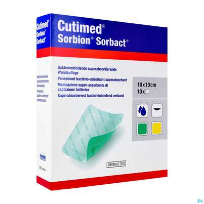 Cutimed Sorbion Sorbact Steril Bakterienbind.+absorb. Wundauflage 10x10cm 72698 10st, A-Nr.: 4750212 - 02